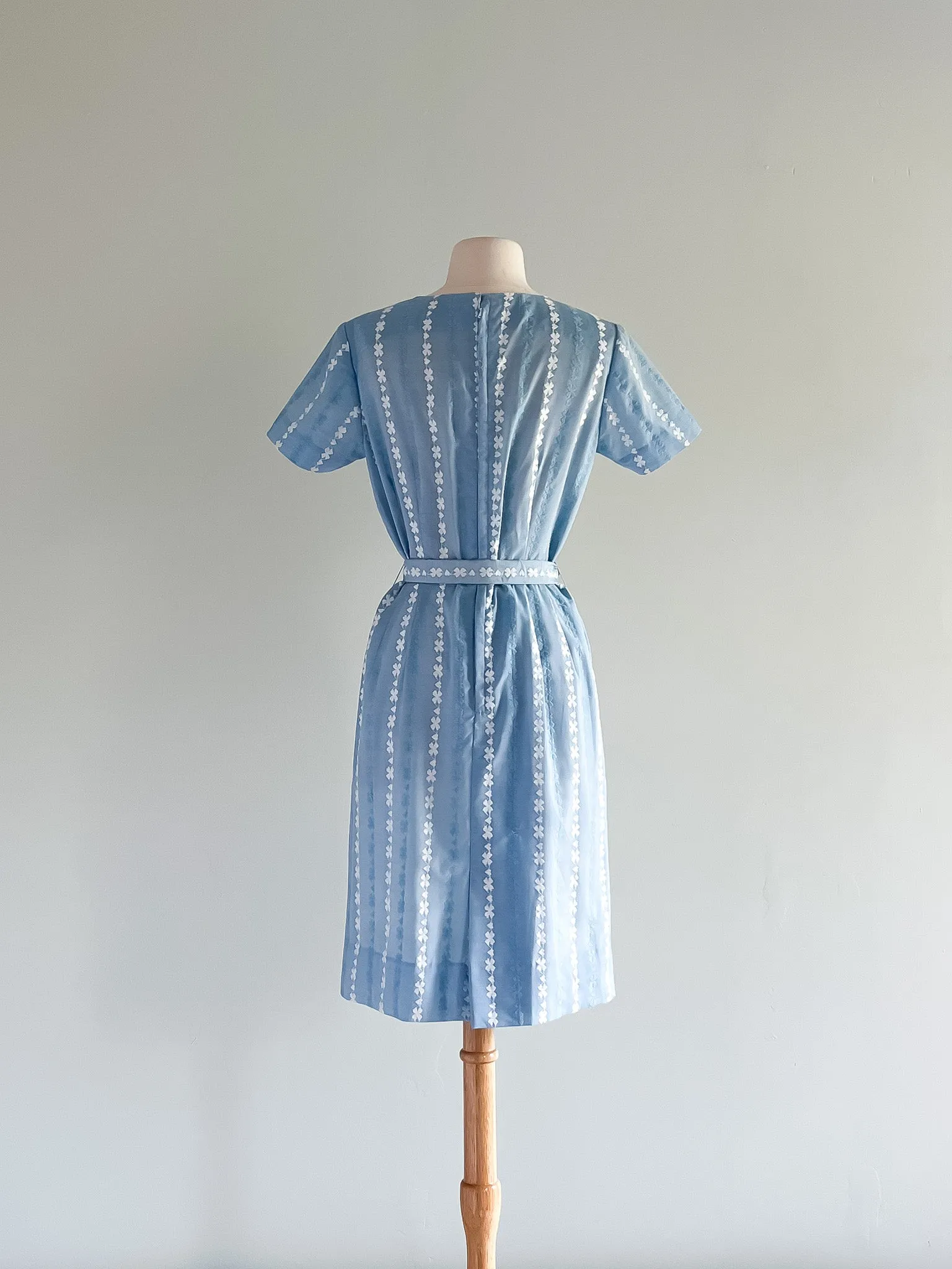 1960's Baby Blue Cotton Floral Embroidered Dress / Sz M