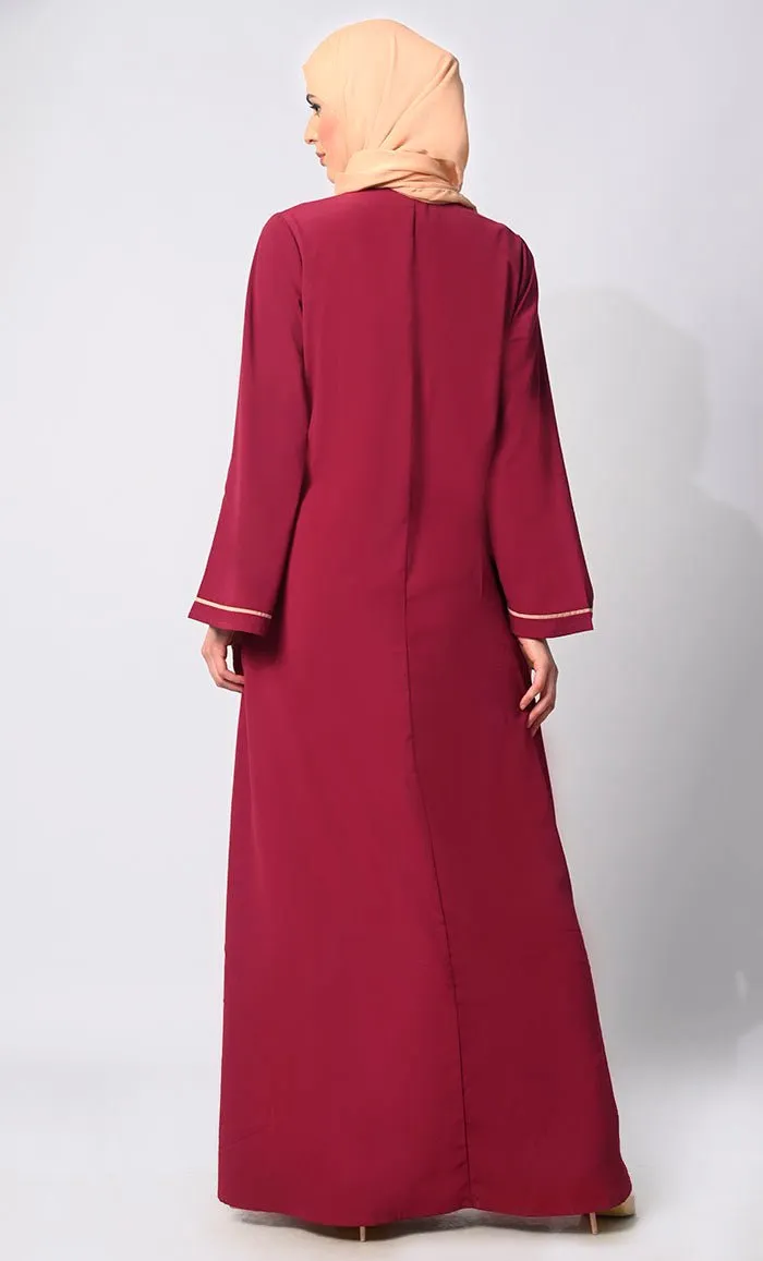 Effortless Sophistication: Front Tied Embroidered Maroon Shrug with Lining