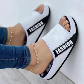 Fabric Uppers Slippers Women 2022 Summer Peep Toe Flat Platform Outdoor Sewing Large Size Beach Sandals And Slippers Flip Flop