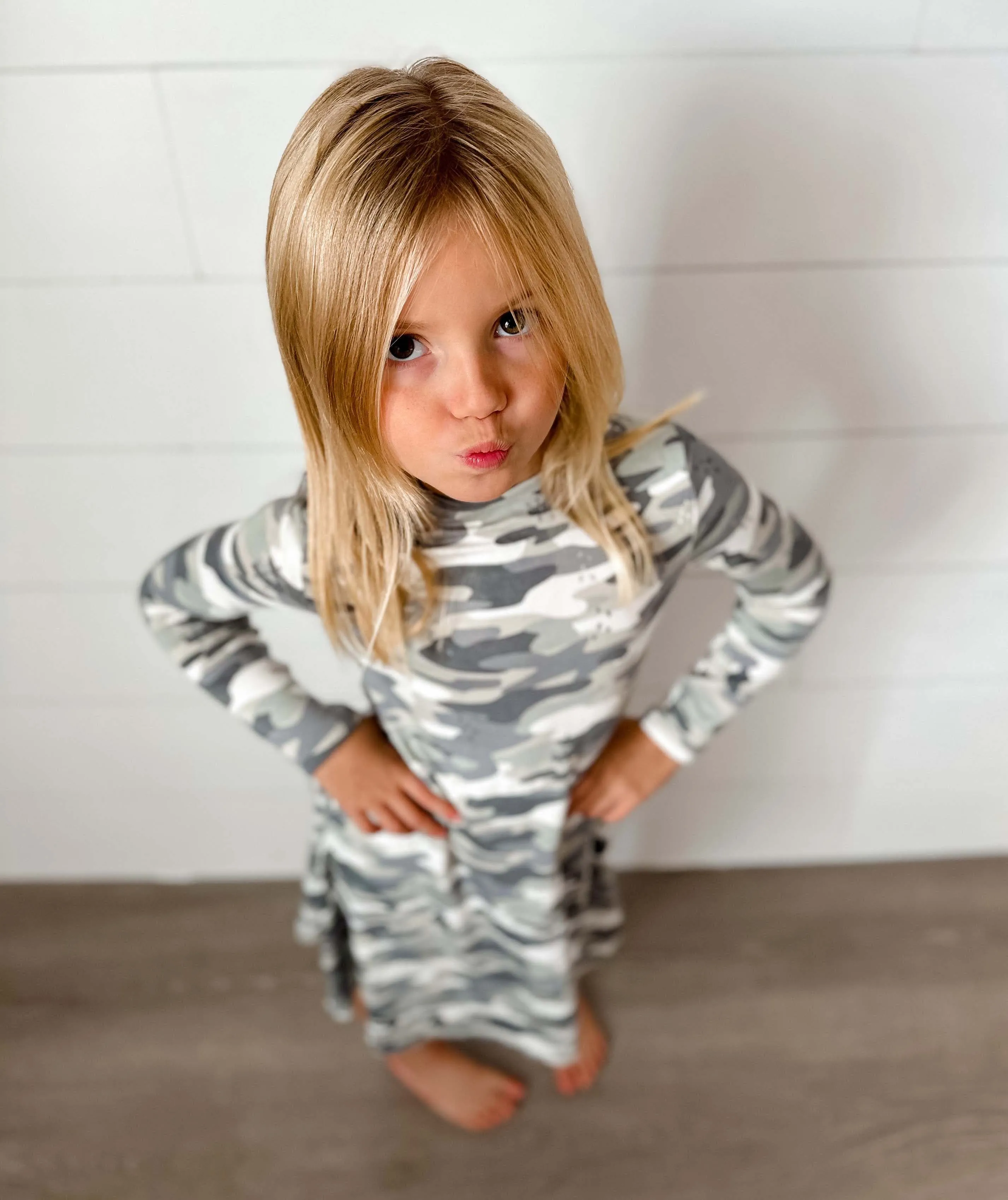 Grey Camo Bamboo Girls' Long Sleeve Dress