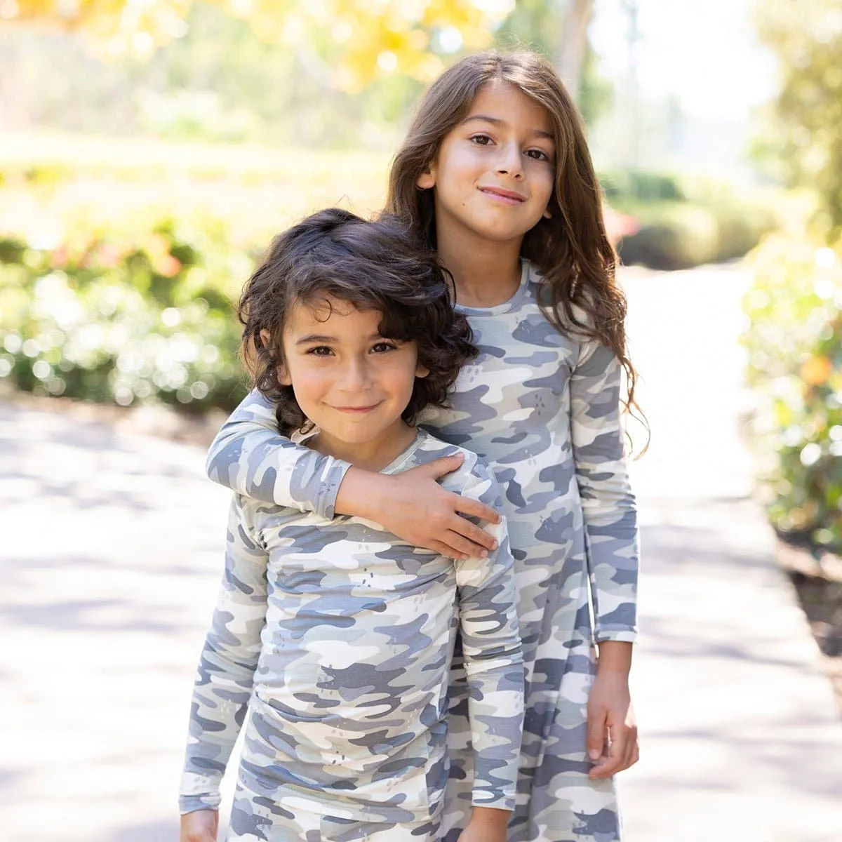 Grey Camo Bamboo Girls' Long Sleeve Dress