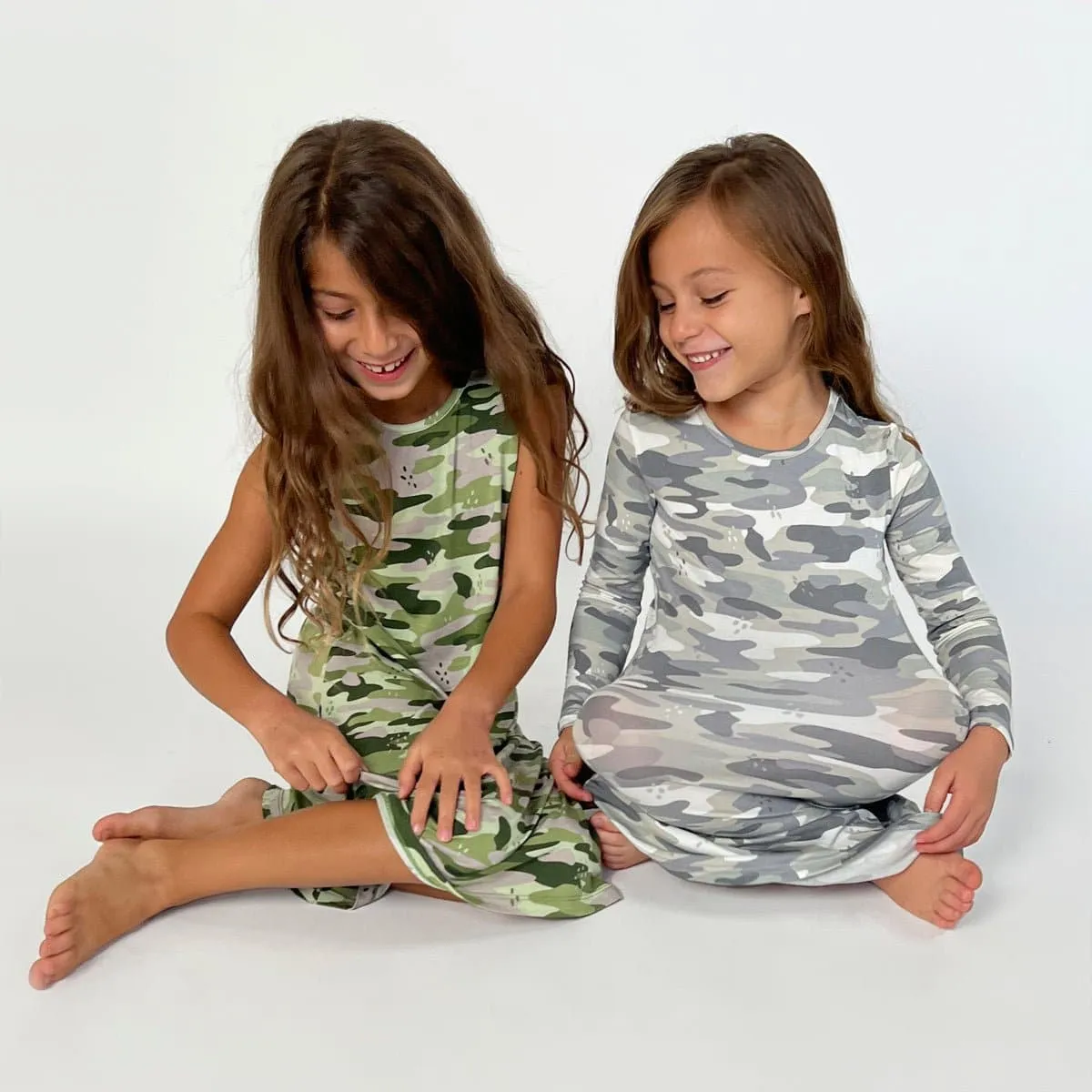 Grey Camo Bamboo Girls' Long Sleeve Dress