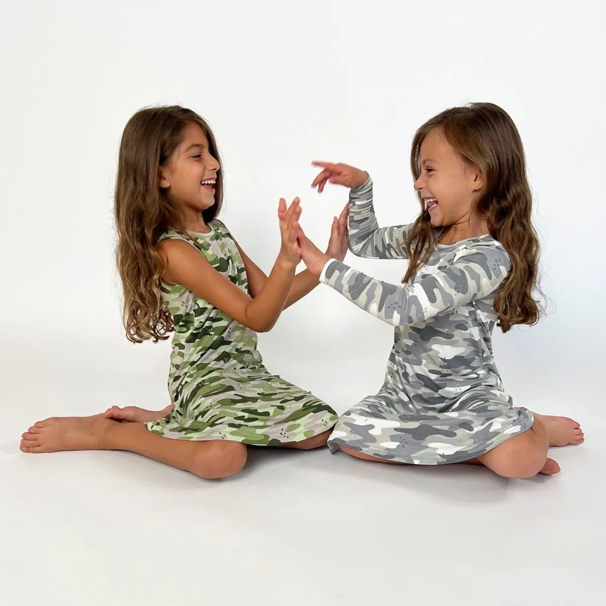 Grey Camo Bamboo Girls' Long Sleeve Dress