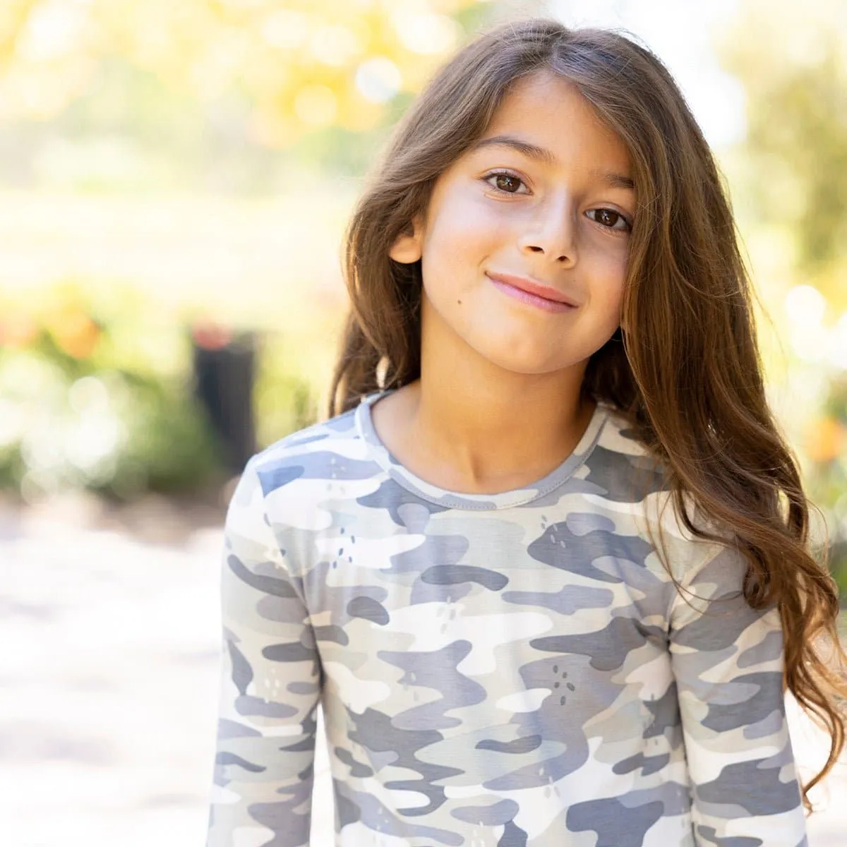 Grey Camo Bamboo Girls' Long Sleeve Dress