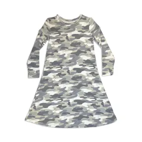 Grey Camo Bamboo Girls' Long Sleeve Dress