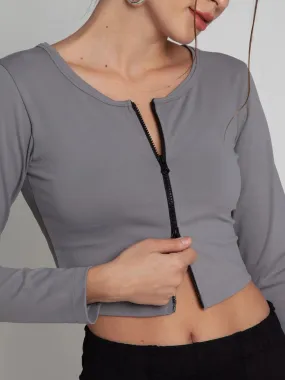 Grey Two-Way Zip Top