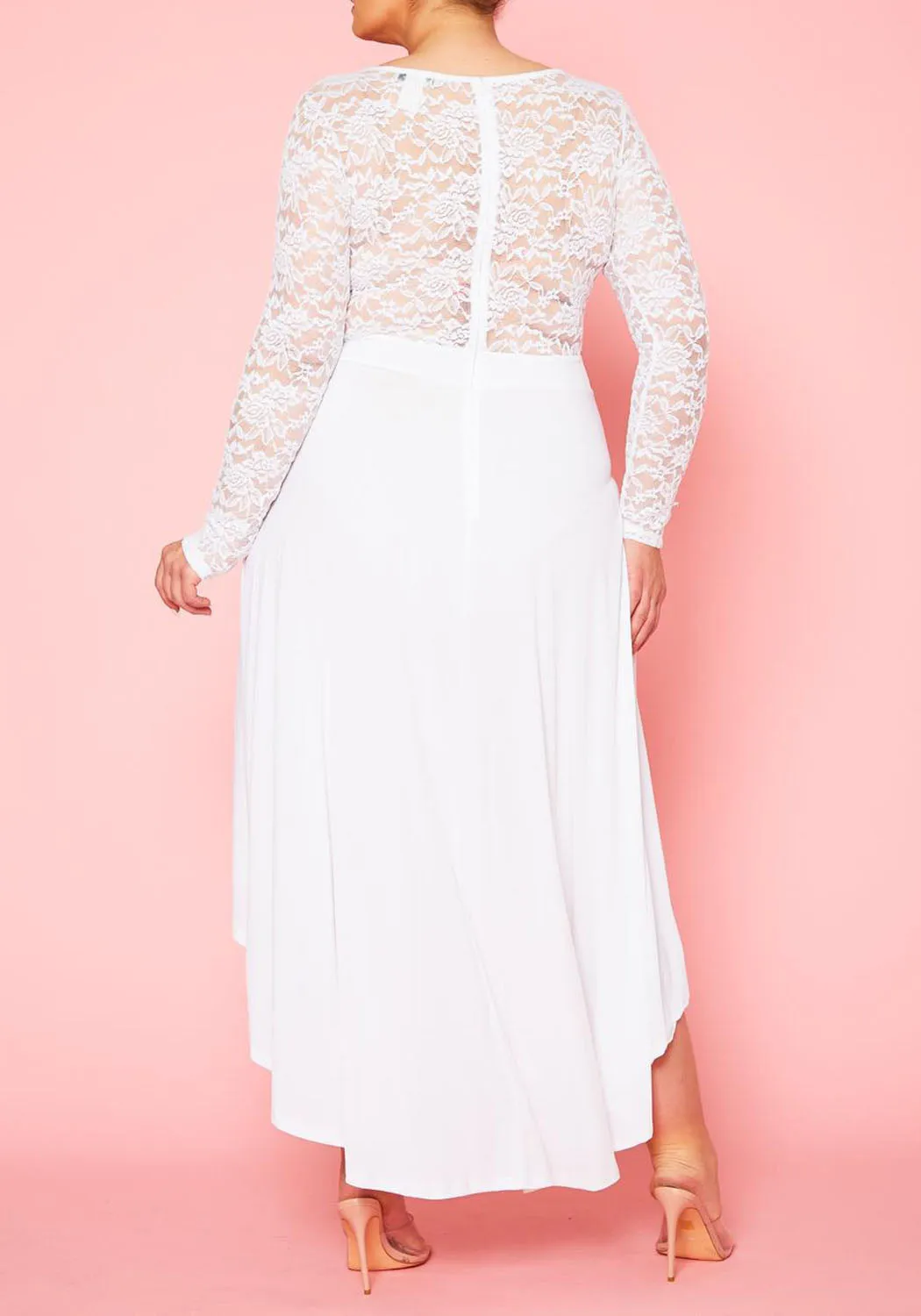 HI CURVY Plus Size Floral Lace High Low Flare Dress