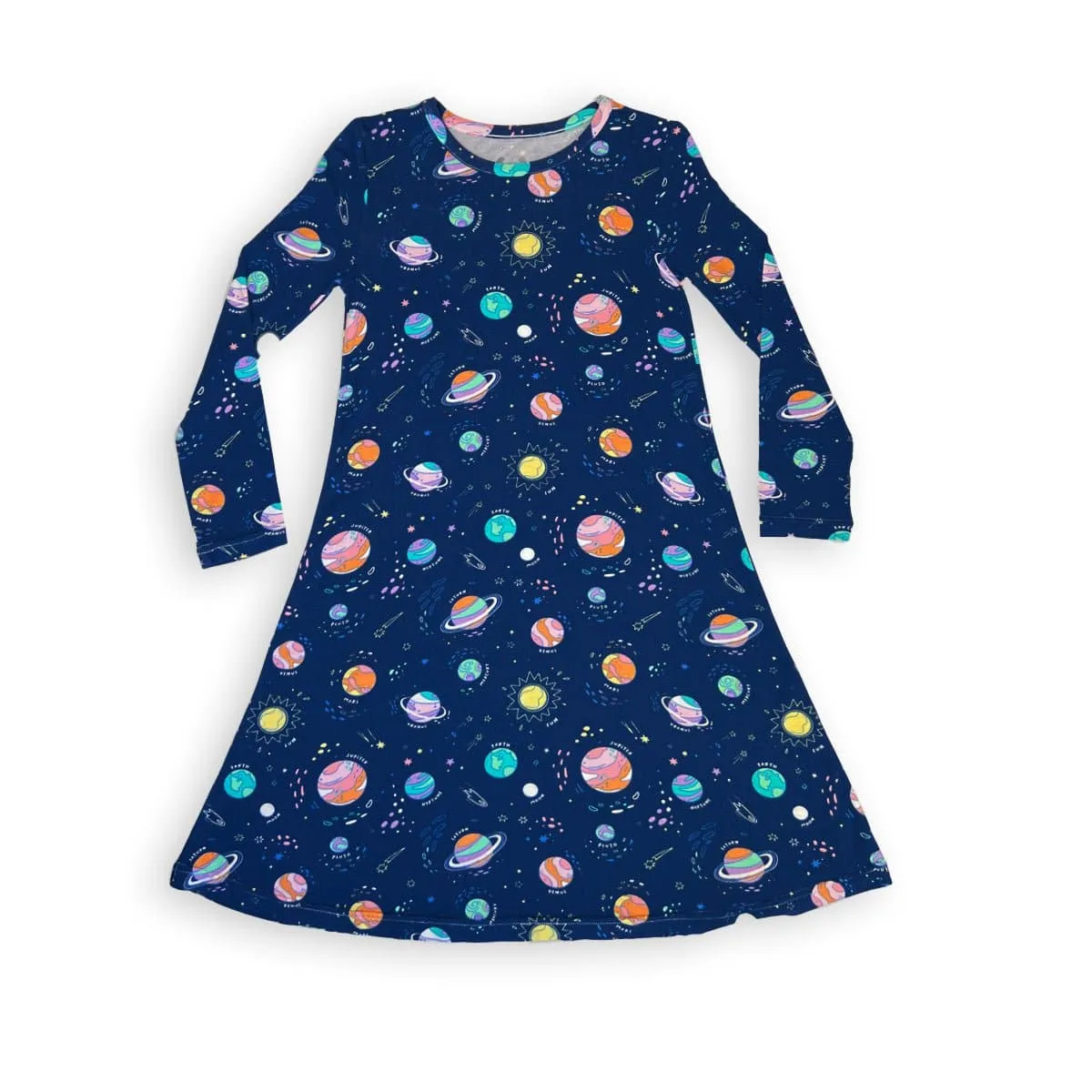 Planets Bamboo Girls' Long Sleeve Dress