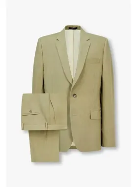Tailored fit linen single suit olive