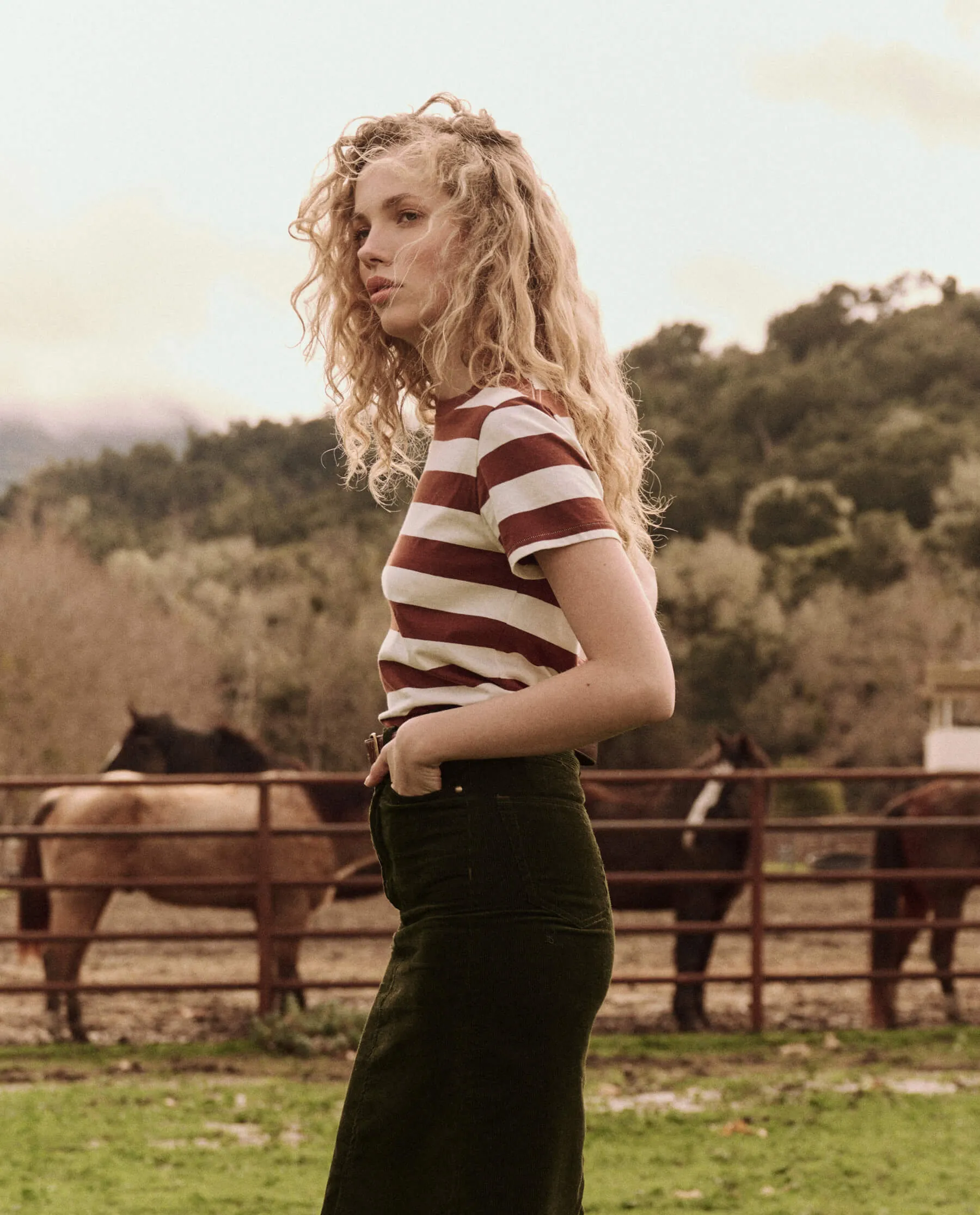 The Great Little Tee in Cognac Stripe