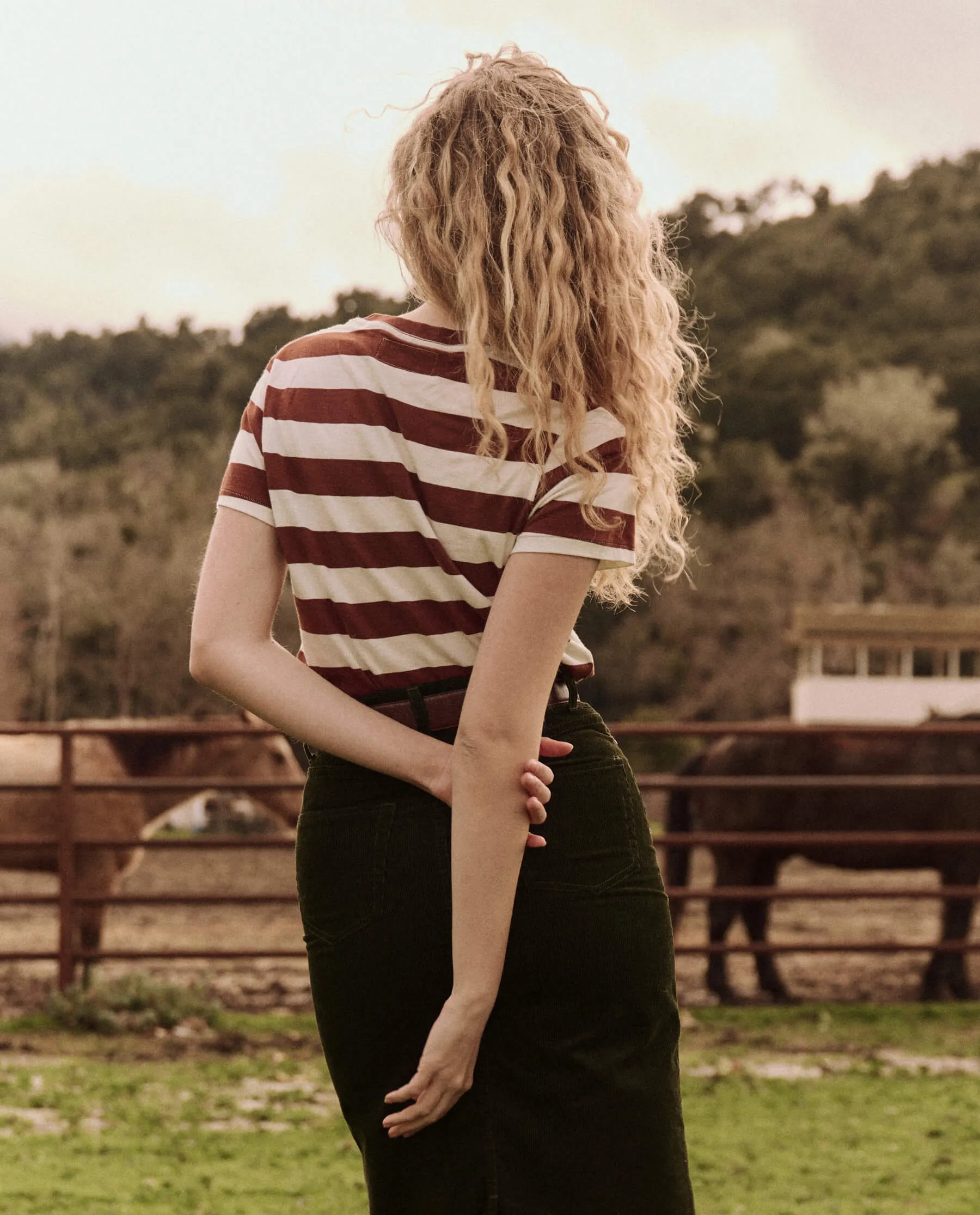 The Great Little Tee in Cognac Stripe