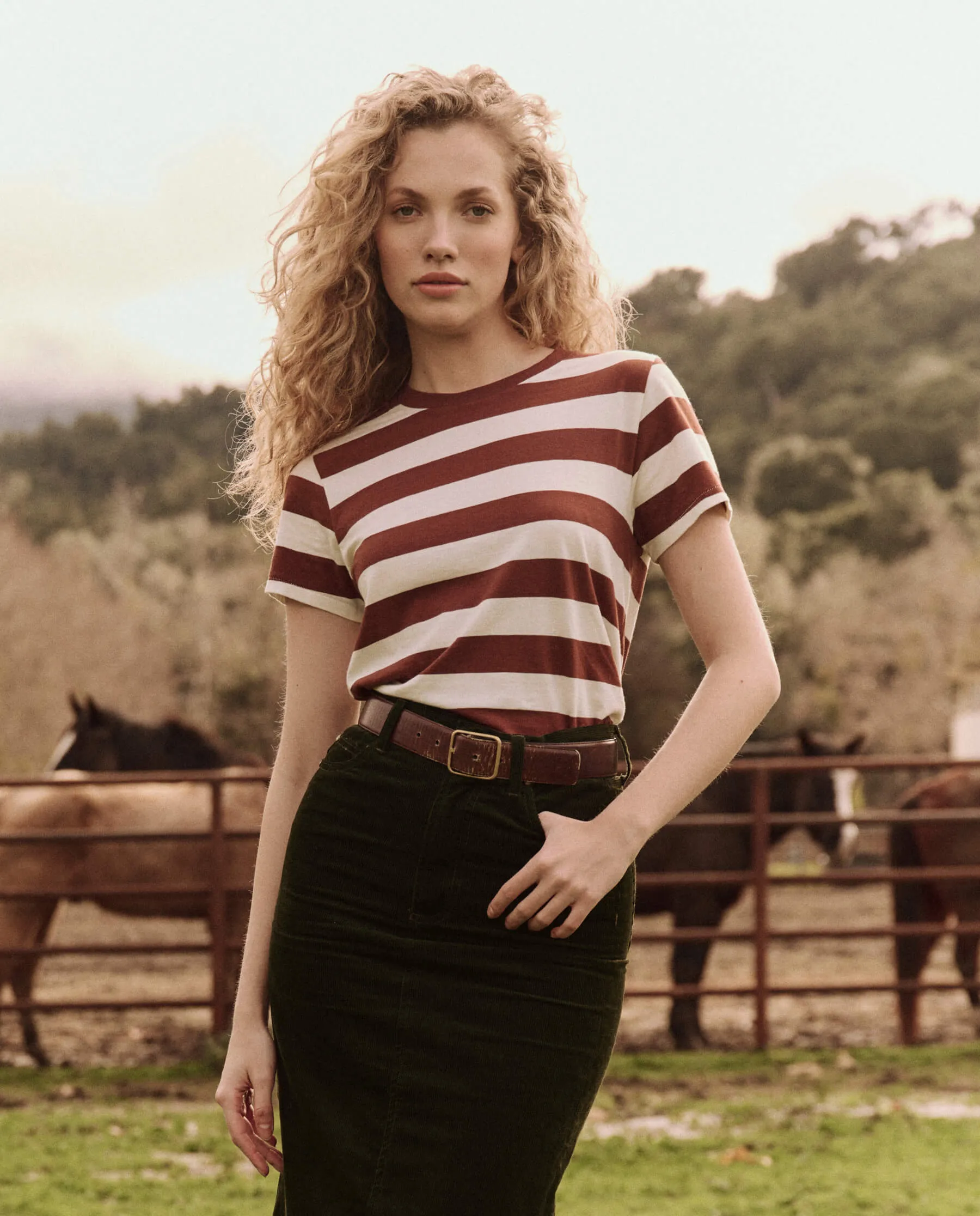 The Great Little Tee in Cognac Stripe