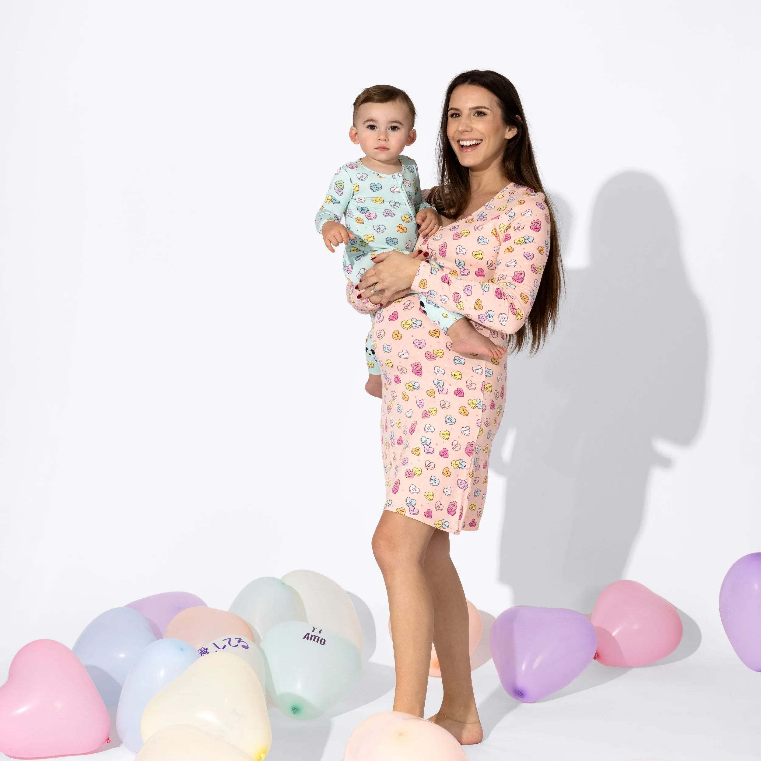 Valentine's Candy Hearts Blue Bamboo Convertible Footie