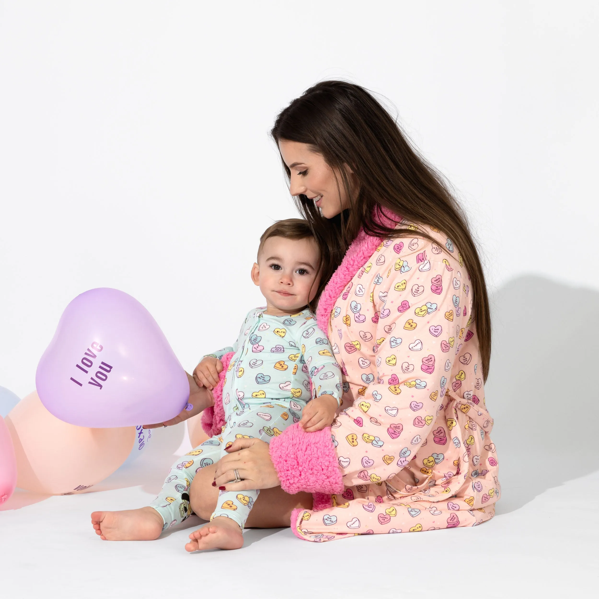Valentine's Candy Hearts Blue Bamboo Convertible Footie
