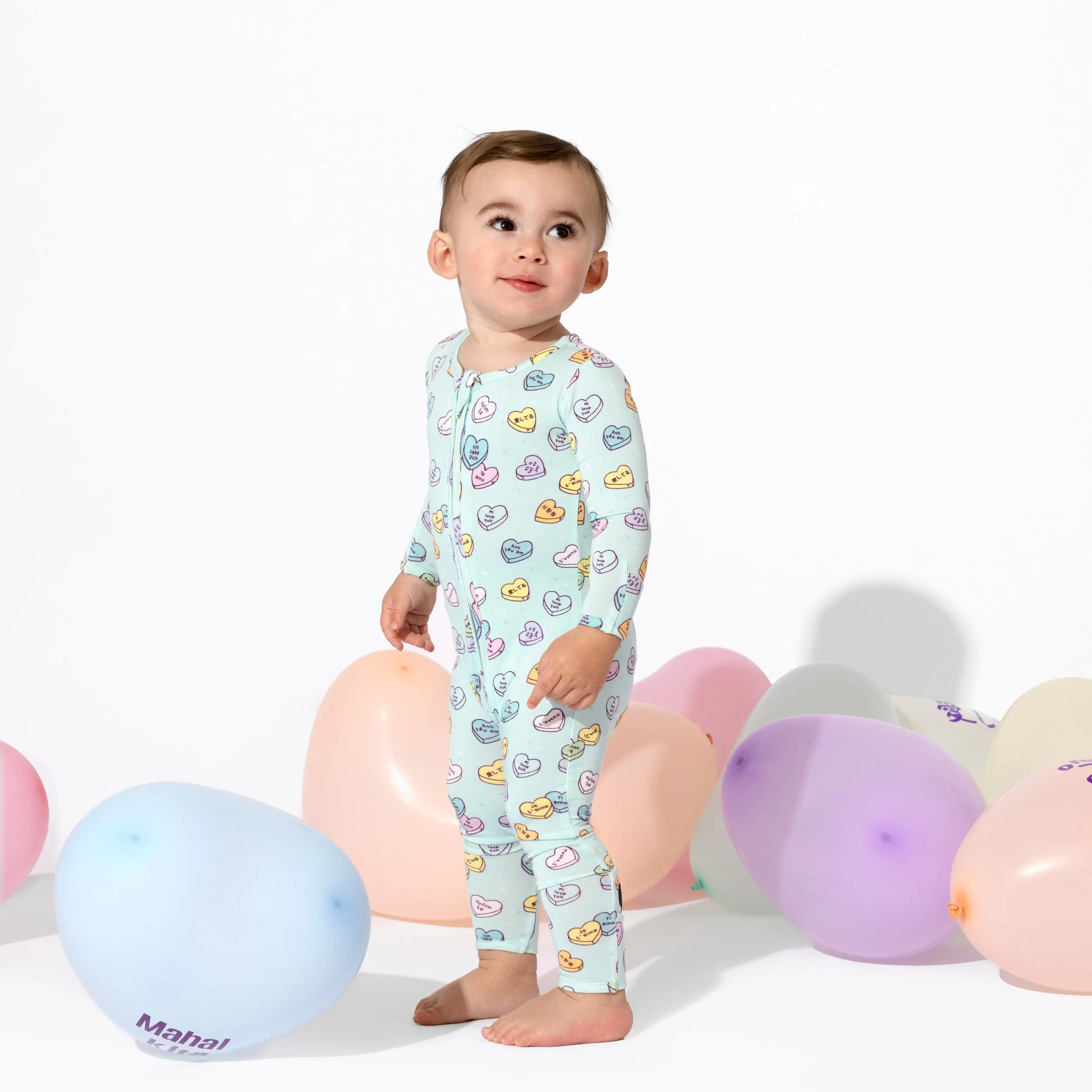 Valentine's Candy Hearts Blue Bamboo Convertible Footie