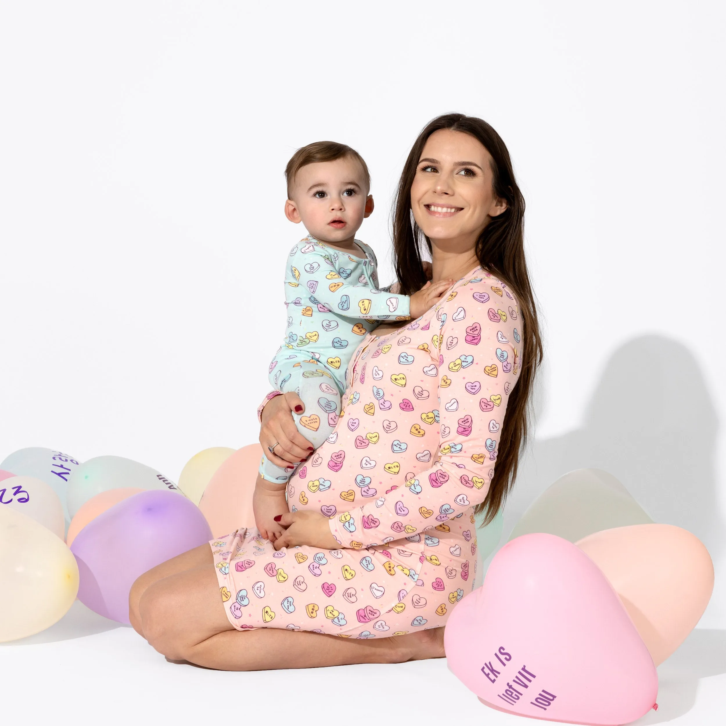 Valentine's Candy Hearts Blue Bamboo Convertible Footie