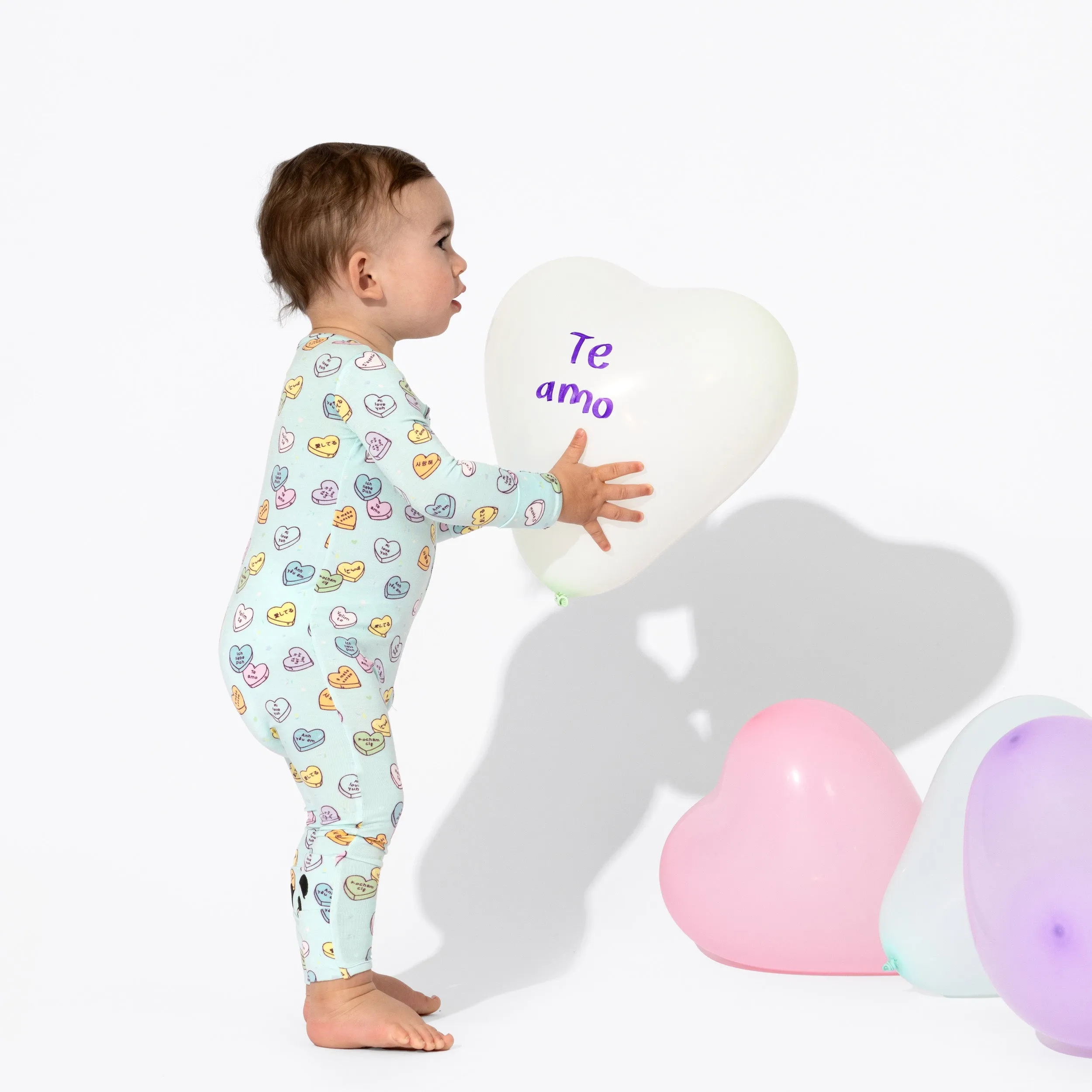 Valentine's Candy Hearts Blue Bamboo Convertible Footie